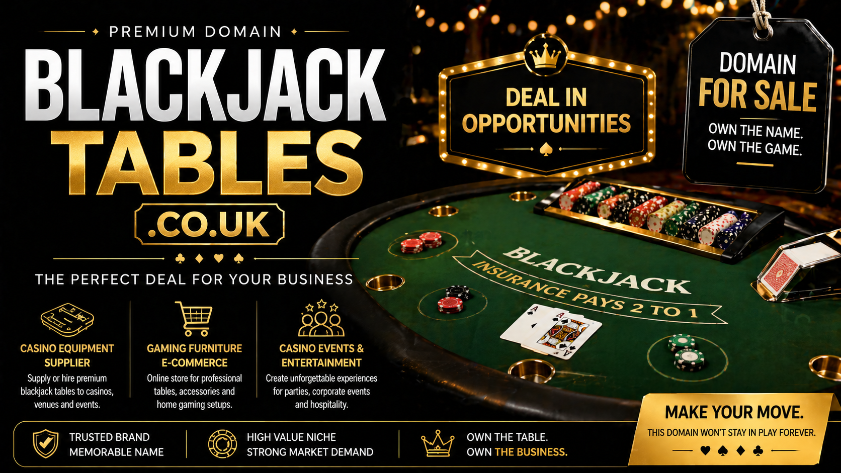 Promo banner featuring the domain blackjacktables.co.uk with a luxury blackjack table, casino chips and playing cards, in a bold black and gold casino-style layout.